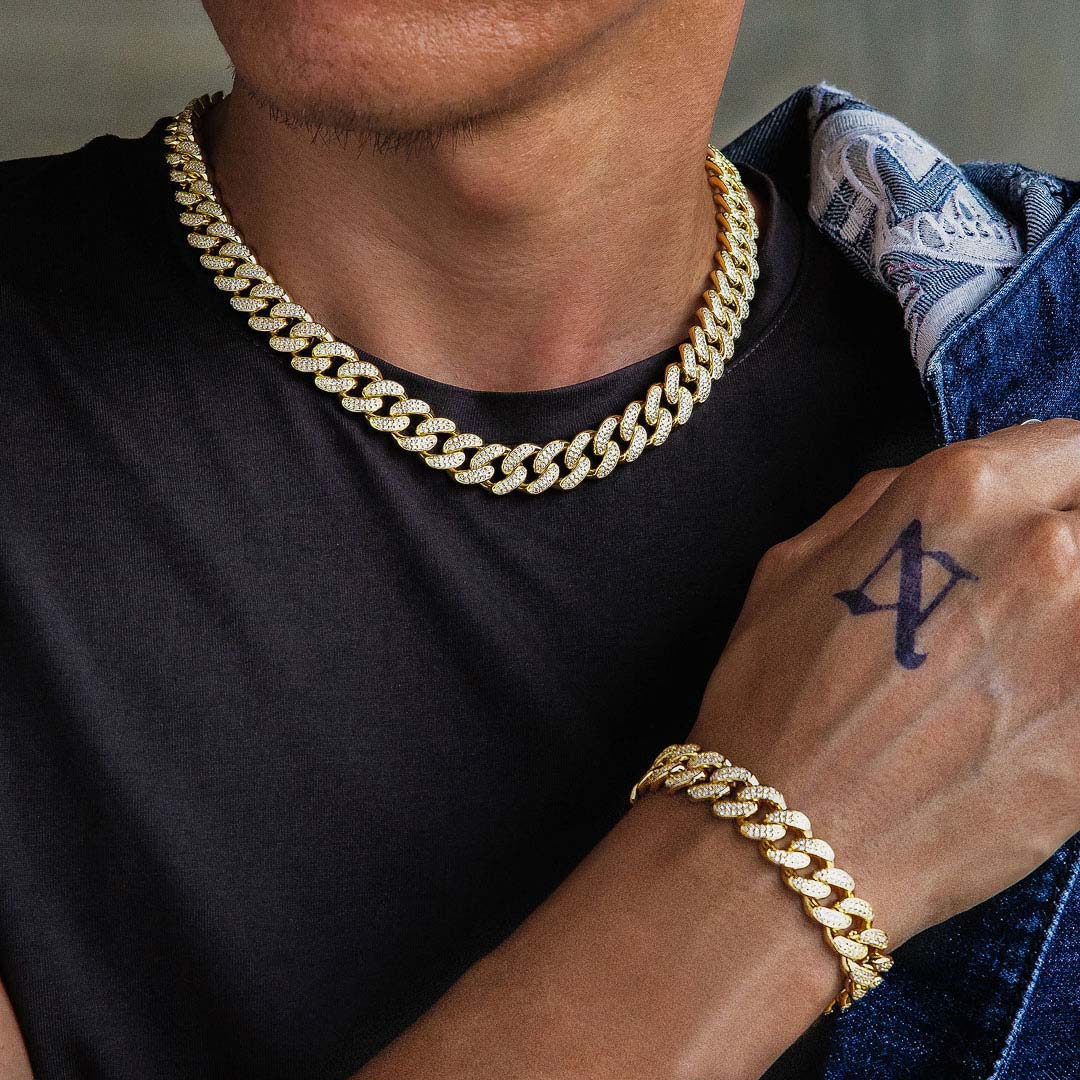 Wholesale KRKC 12mm Iced Out Miami Cuban Link Chain In 14K Gold With CZ Stone Zircon Buckle For Men