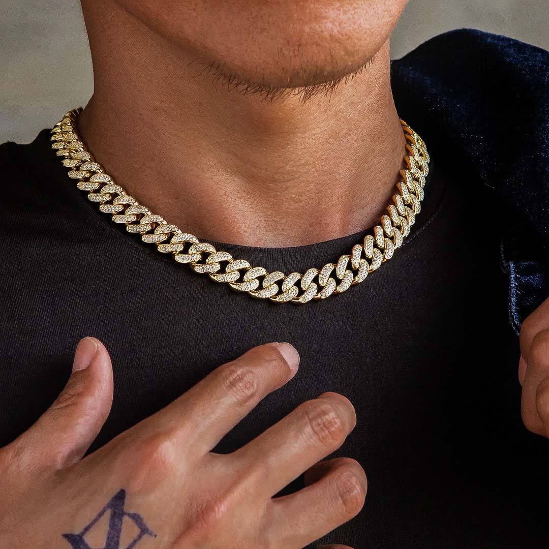 Wholesale KRKC 12mm Iced Out Miami Cuban Link Chain In 14K Gold With CZ Stone Zircon Buckle For Men