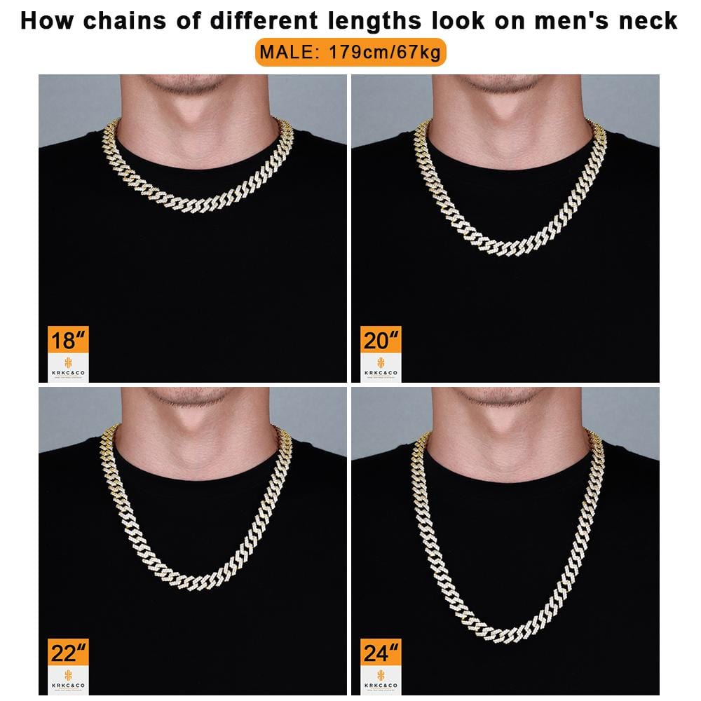 Wholesale KRKC 12mm Iced Out Prong Link Mens Cuban Choker Chain in 14K Gold