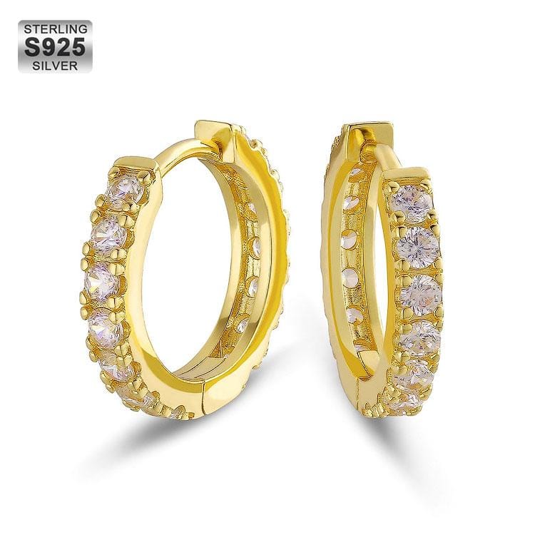 Wholesale 925 Sterling Silver Hoop Earrings 15mm CZ Micro Pave Diamond Hoop Earrings for Men