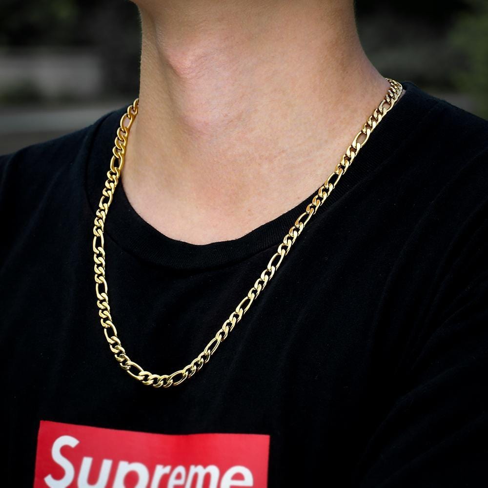 Wholesale Hip Hop Gold Chains 7mm Wholesale Stainless Steel Figaro Chain Necklace Plated 14k 18k For Fashion Men