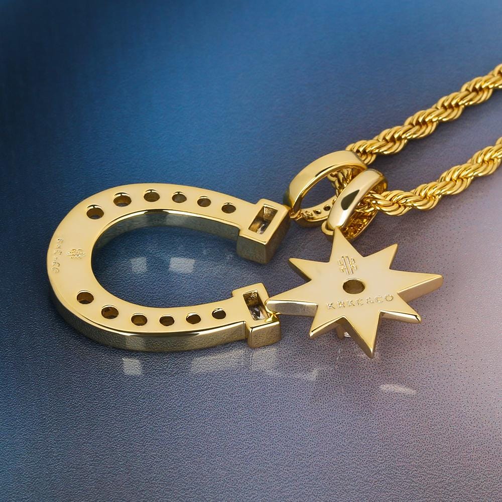 Wholesale Hip Hip Custom Pendants Iced Six-Point Star Horseshoe Necklace Pendant Plated 14k Gold