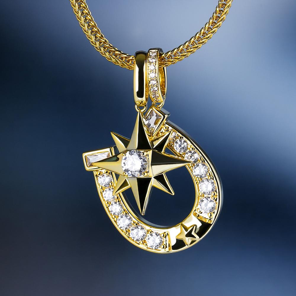 Wholesale Hip Hip Custom Pendants Iced Six-Point Star Horseshoe Necklace Pendant Plated 14k Gold