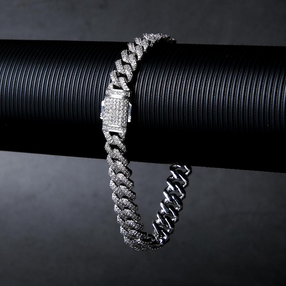 Wholesale KRKC 12mm Iced Out Prong Link Mens Cuban Link Bracelet in White Gold