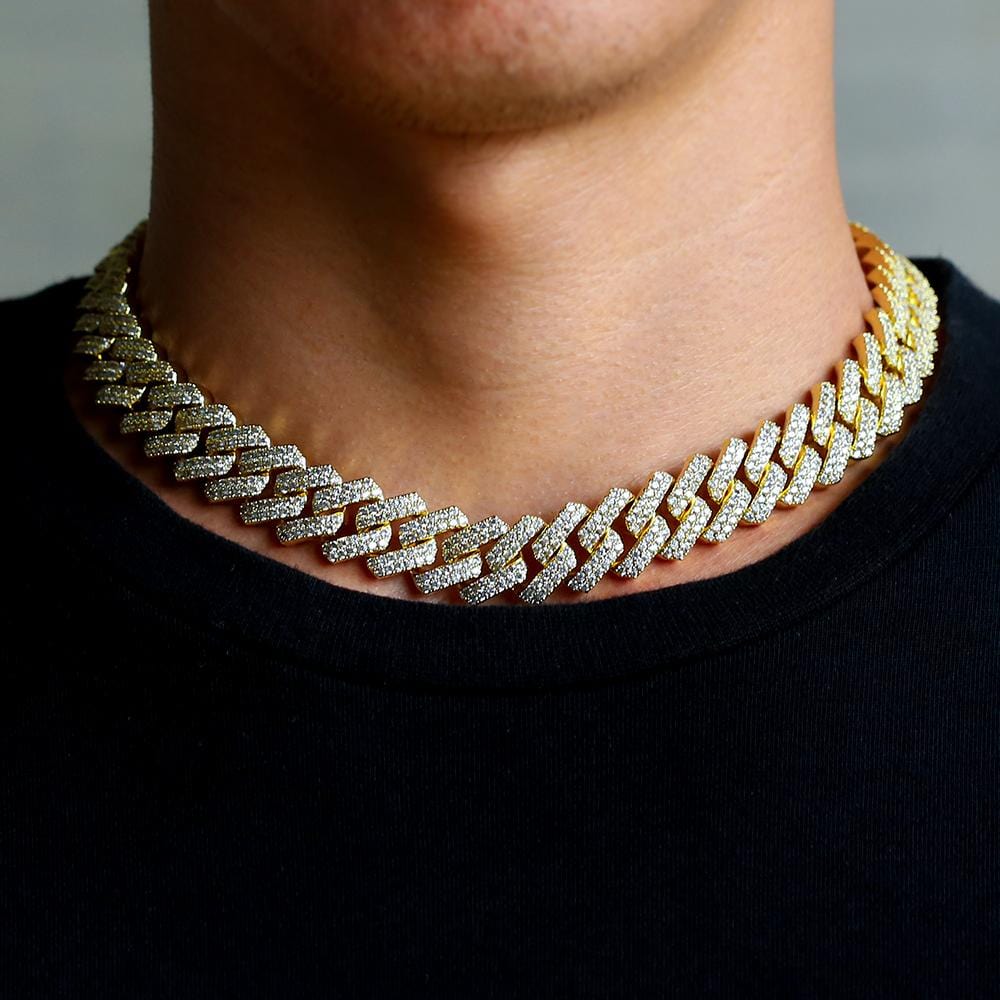 Wholesale KRKC 12mm Iced Out Prong Link Mens Cuban Choker Chain in 14K Gold