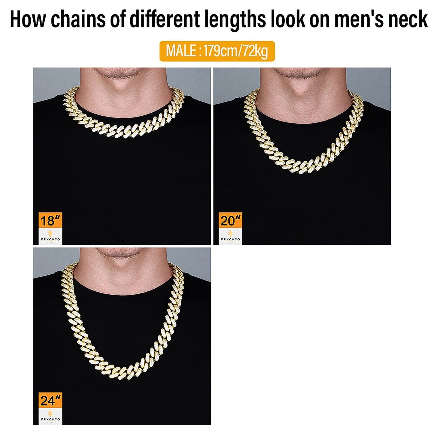 Wholesale KRKC 18mm Iced Out Mens Cuban Link Chain in 14K Gold