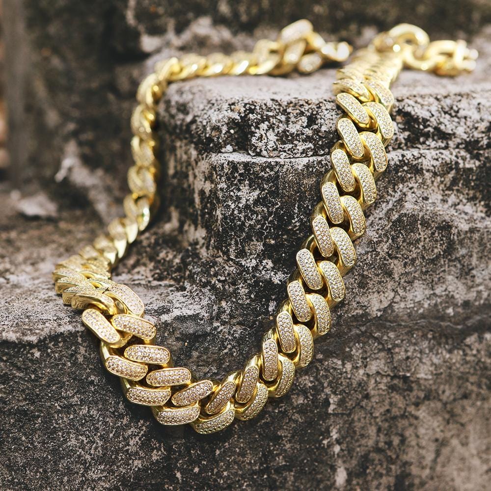 Wholesale KRKC 18mm Iced Out Mens Cuban Link Chain in 14K Gold