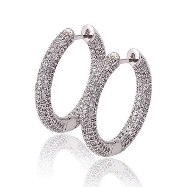 Wholesale 925 Sterling Silver Hoop Earrings 15mm CZ Micro Pave Diamond Hoop Earrings for Men