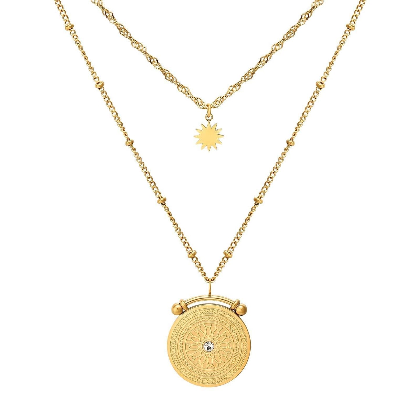 Wholesale Pendant Gold Layered Necklace | Star Pendant Twist Chain, Round Pendant Bead Necklace