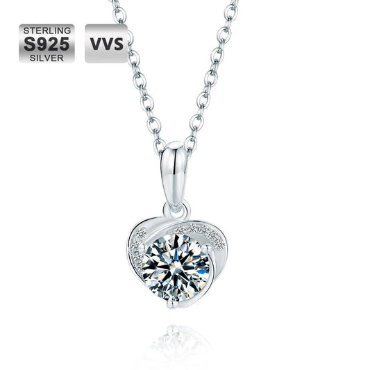 Wholesale Brilliant Moissanite Pendant Necklace Custom Chain 1 carat D Color Round Cut 925 Sterling Silver GRA Certificated Rhodium Plated for Women O43A