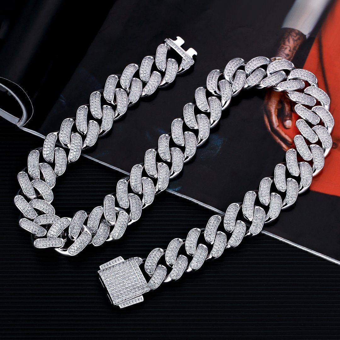 Wholesale Hip Hop Necklaces 18mm Cuban Link Chain Iced Multi Layer 5A CZ Diamond in White Gold