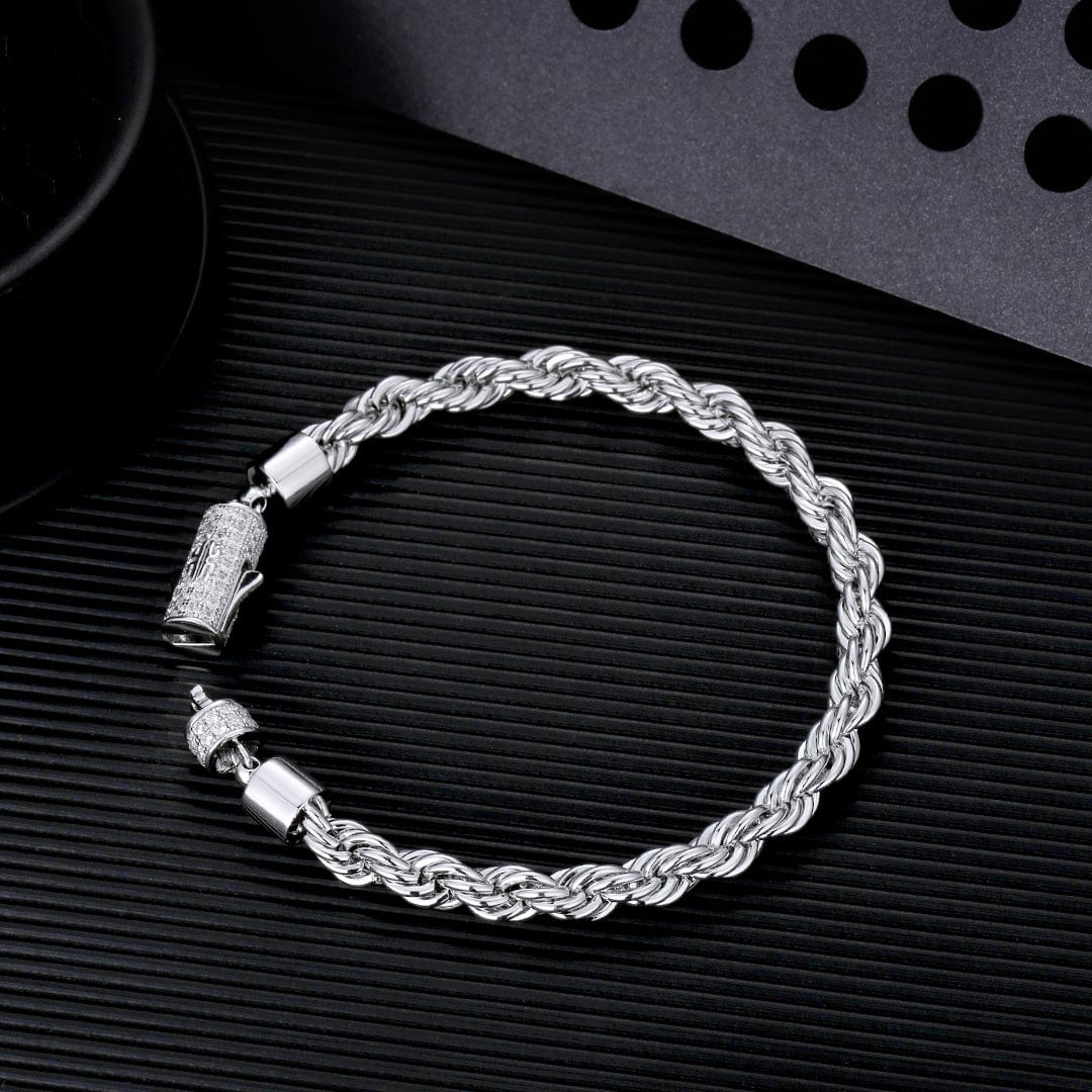 Wholesale Hip Hop Jewelry Iced Out Clasp Rope Bracelet for Men's 6mm in White Gold