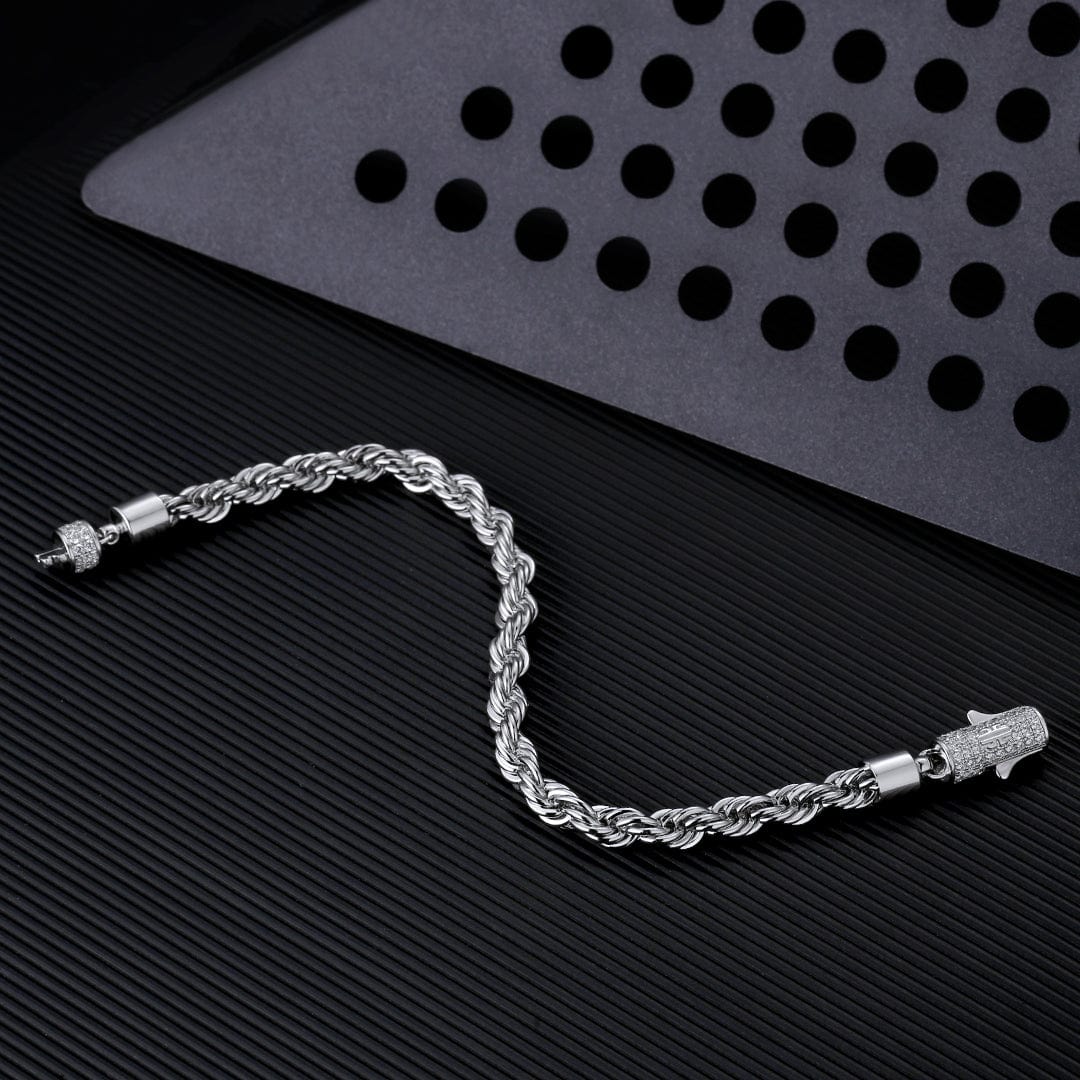 Wholesale Hip Hop Jewelry Iced Out Clasp Rope Bracelet for Men's 6mm in White Gold