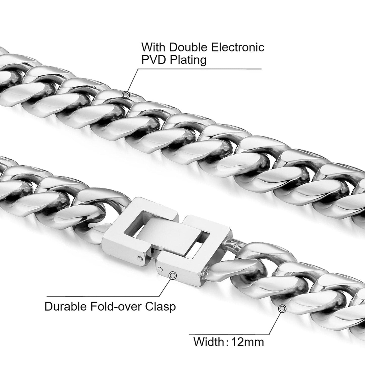 Wholesale KRKC 12mm Mens Miami Cuban Link Bracelet in White Gold