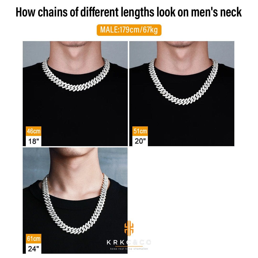 Wholesale KRKC 15mm Iced Out Prong Link Mens Cuban Choker Chain in White Gold