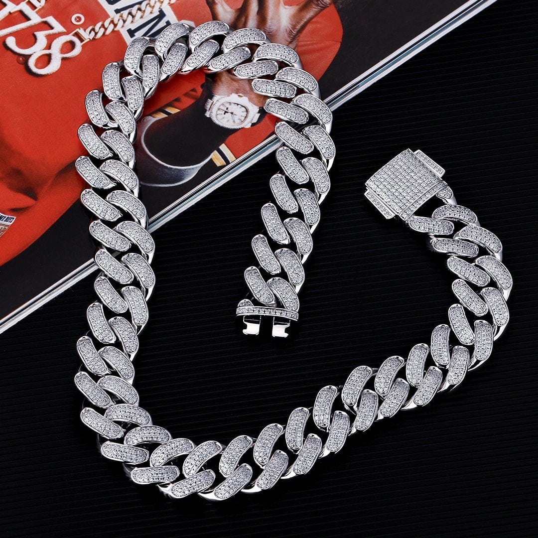 Wholesale Hip Hop Necklaces 18mm Cuban Link Chain Iced Multi Layer 5A CZ Diamond in White Gold