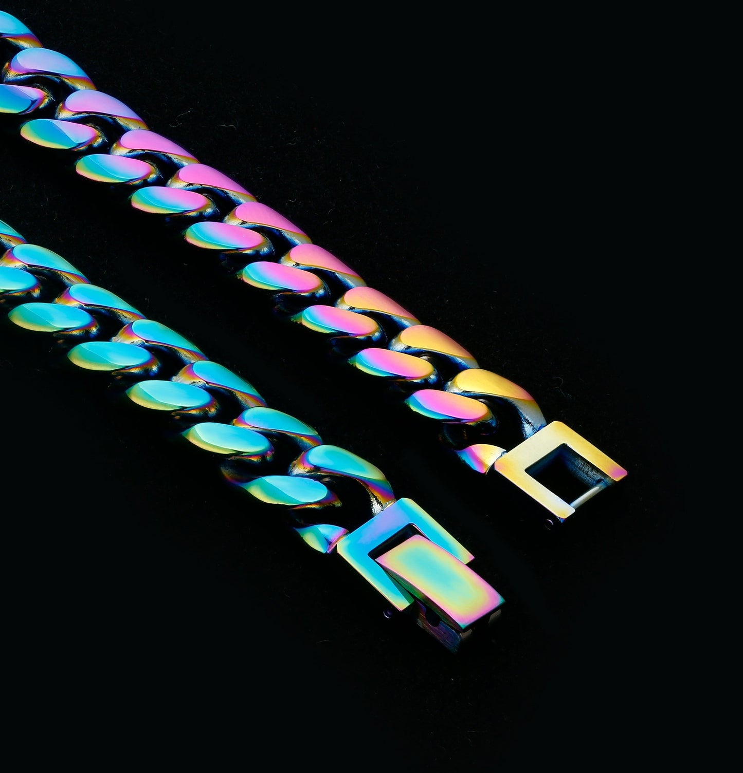 Wholesale Men Cuban Link Bracelet  Miami Stainless Steel 10mm Rainbow PVD Plated