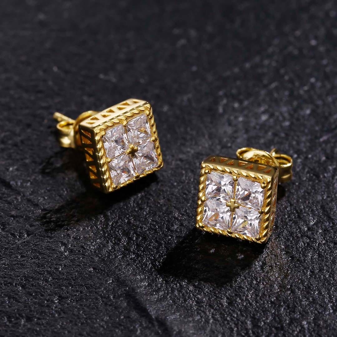 Wholesale 925 Sterling Silver Stud Earrings Hip Hop Earrings Princess Cut Diamond CZ Square Stud Men's Earrings