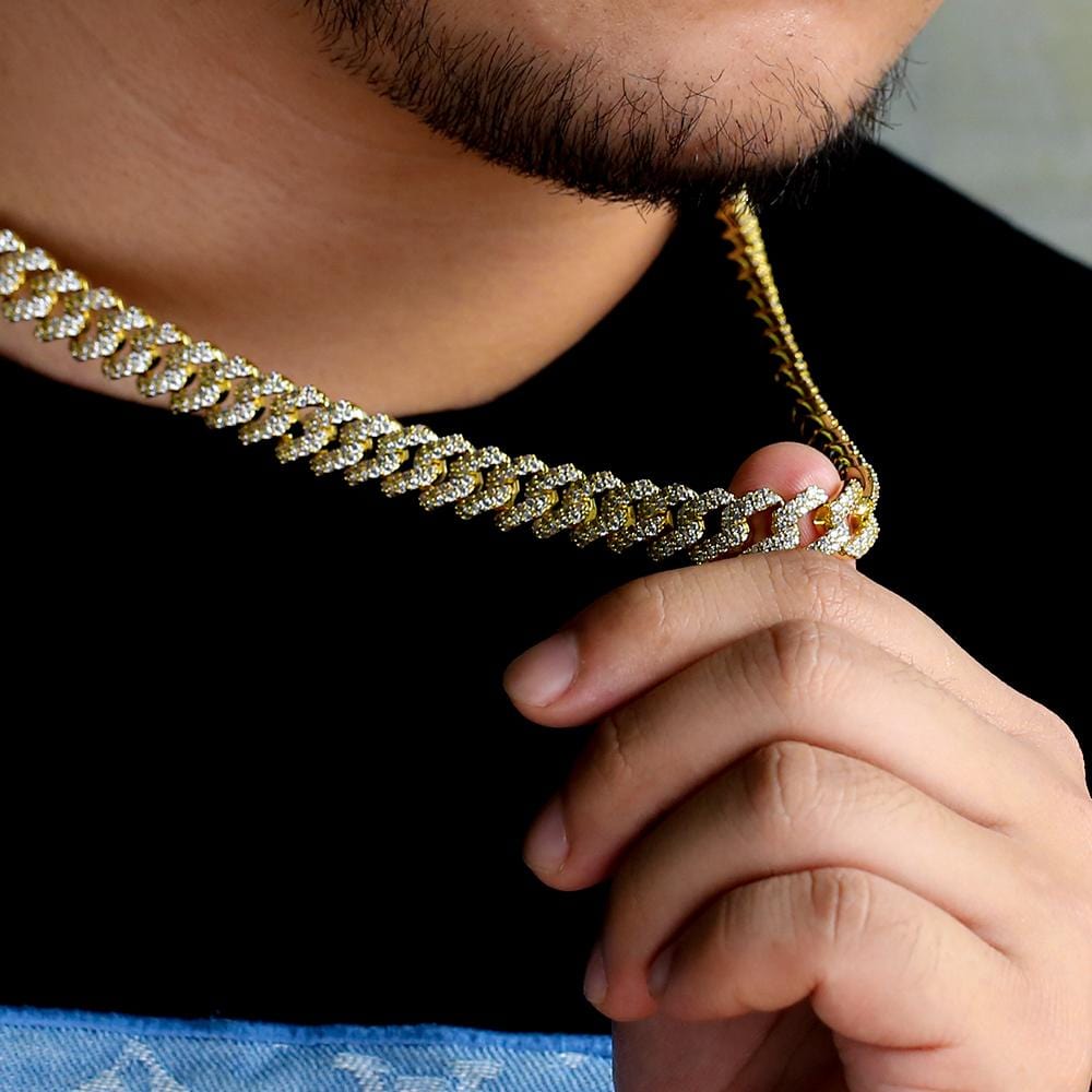 Wholesale KRKC 12mm Iced Out Prong Link Mens Cuban Choker Chain in 14K Gold