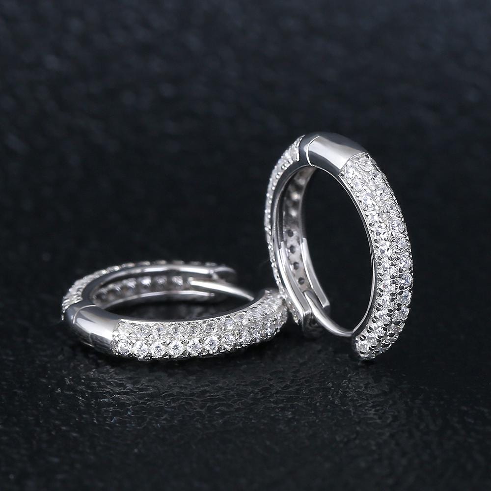 Wholesale 925 Sterling Silver Hoop Earrings 15mm CZ Micro Pave Diamond Hoop Earrings for Men