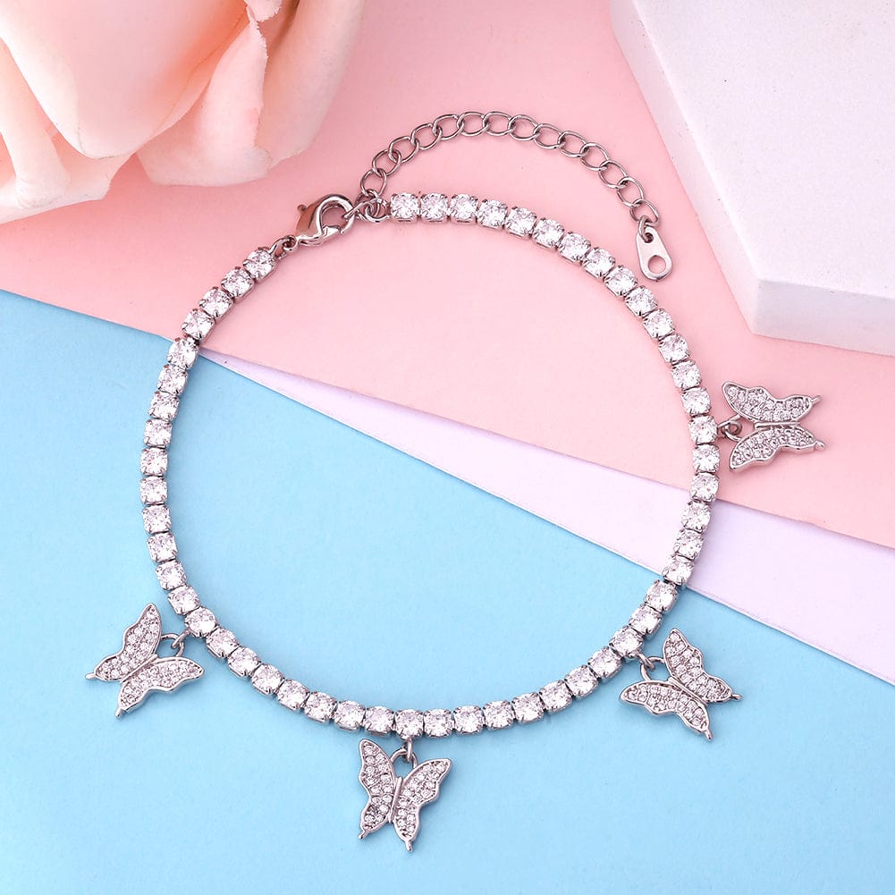 Wholesale Hip Hop Bracelets 2021 Butterfly Tennis Bracelet With CZ Diamond Plated Silver Pink Gold For Women