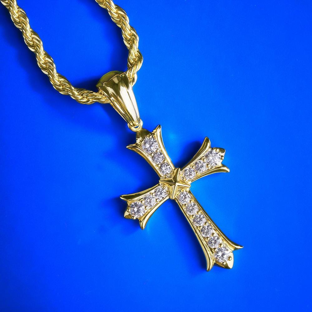 Wholesale Hip Hip Custom Pendants Iced Iris Cross Necklace Pendant Plated 14k Gold