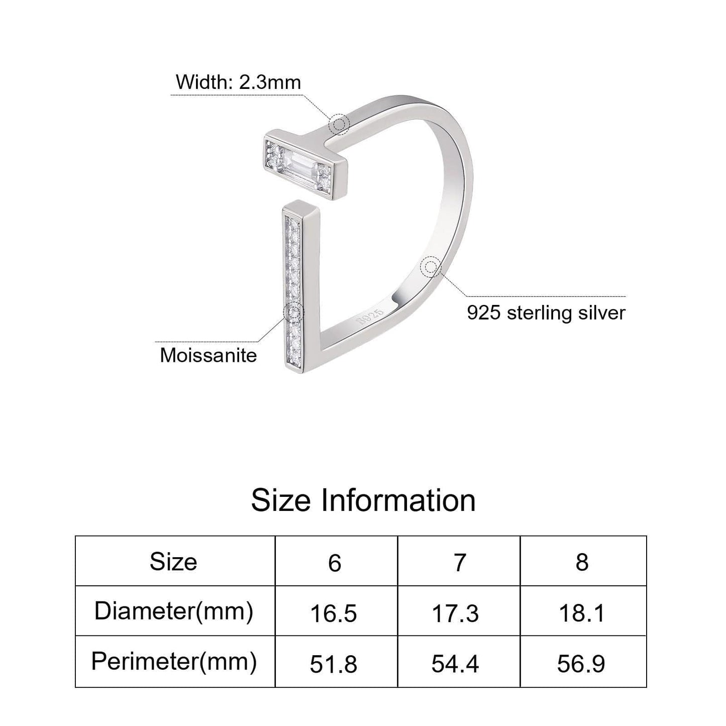 Wholesale Moissanite T-Shaped White Gold Moissanite Ring for Women