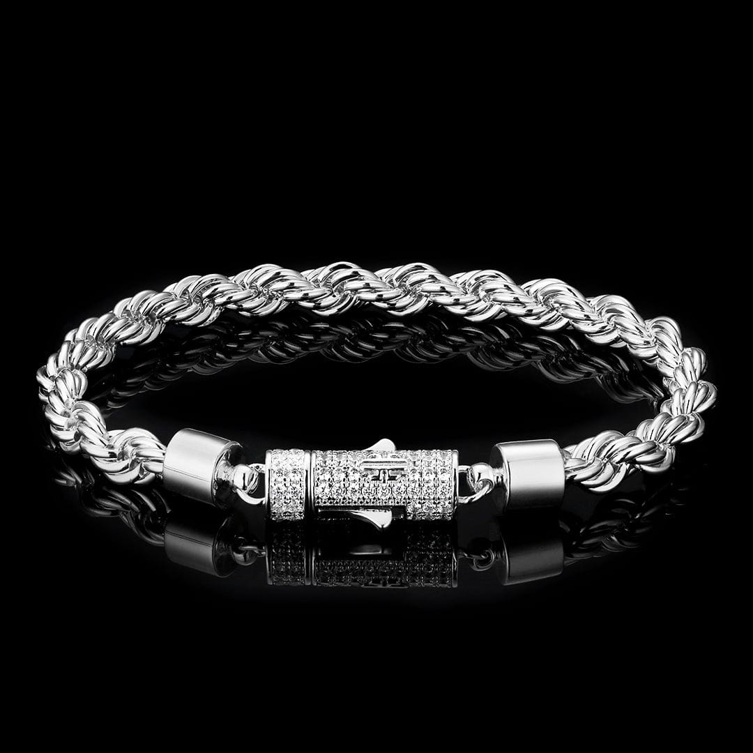 Wholesale Hip Hop Jewelry Iced Out Clasp Rope Bracelet for Men's 6mm in White Gold