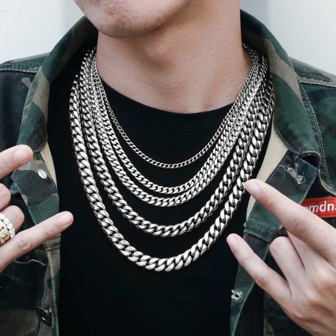 Wholesale Hip Hop Necklaces 4mm Miami Cuban Link Chain In Stainless Steel Plated Gold For Amazon Wish