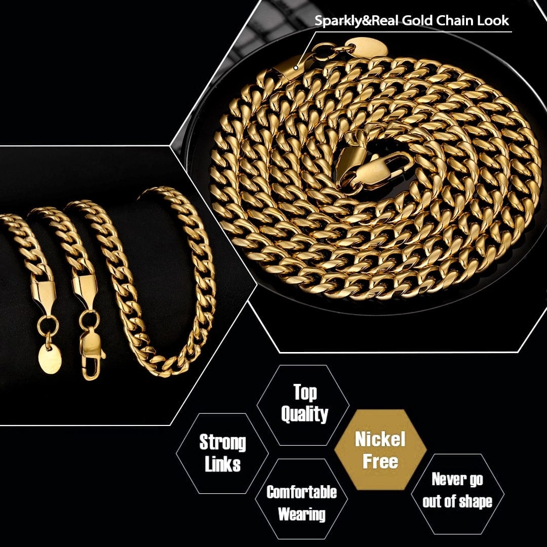 Wholesale  3mm Miami Cuban Link Chain Stainless Steel Plated 18k Gold