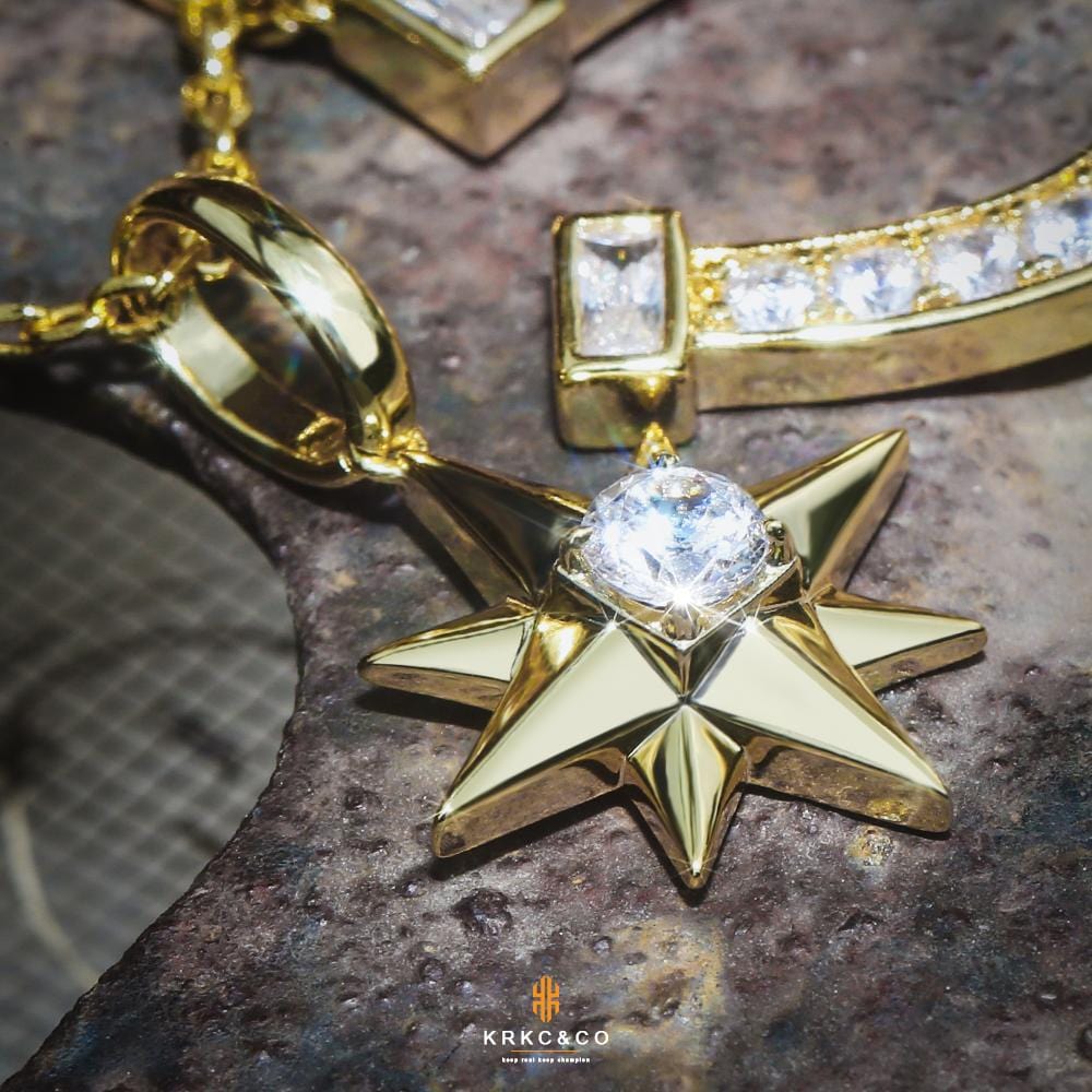 Wholesale Hip Hip Custom Pendants Iced Six-Point Star Horseshoe Necklace Pendant Plated 14k Gold