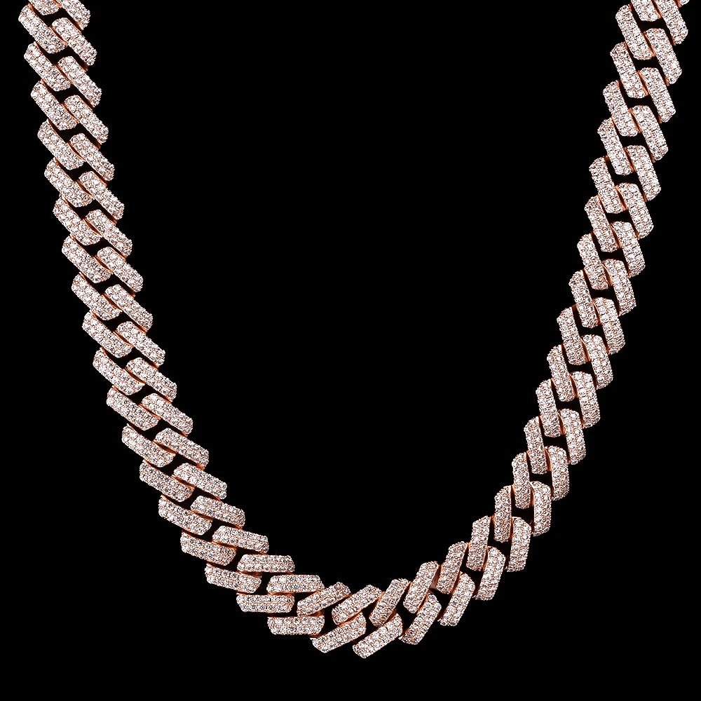 Wholesale Hip Hop Necklaces 15mm Iced Out Prong Link Cuban Link Choker in Rose Gold For Women