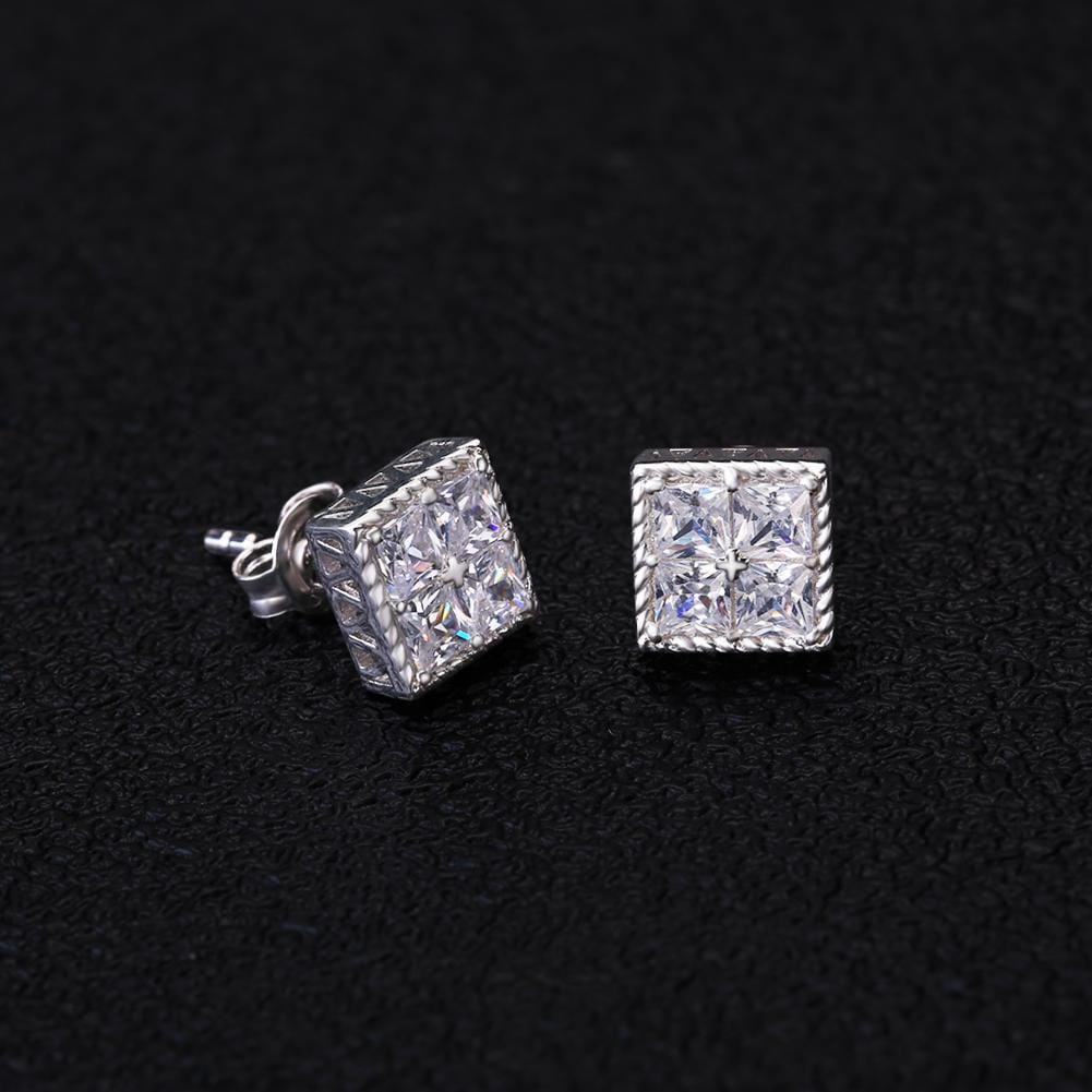 Wholesale 925 Sterling Silver Stud Earrings Hip Hop Earrings Princess Cut Diamond CZ Square Stud Men's Earrings