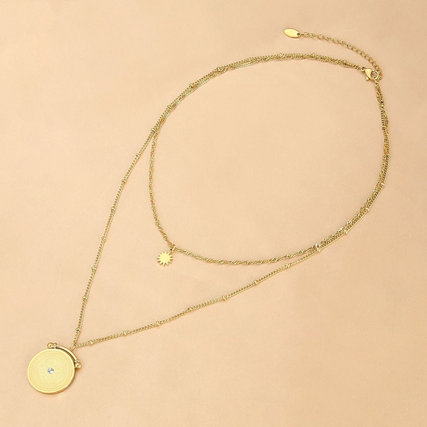 Wholesale Pendant Gold Layered Necklace | Star Pendant Twist Chain, Round Pendant Bead Necklace