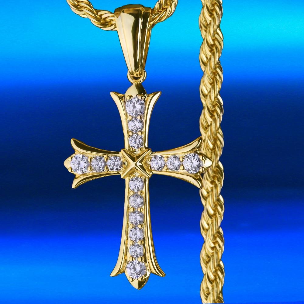 Wholesale Hip Hip Custom Pendants Iced Iris Cross Necklace Pendant Plated 14k Gold