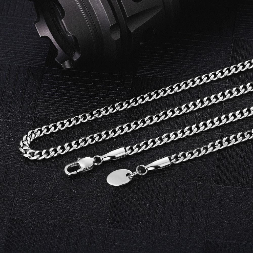 Wholesale Hip Hop Necklace Miami Cuban Link Chain 4mm In Stainless Steel PVD in White Gold