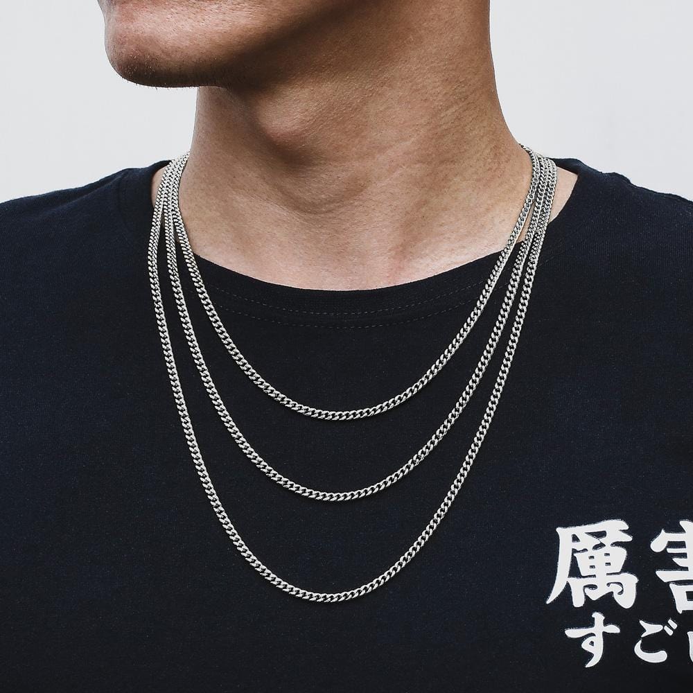 Wholesale Hip Hop Necklace Miami Cuban Link Chain 4mm In Stainless Steel PVD in White Gold