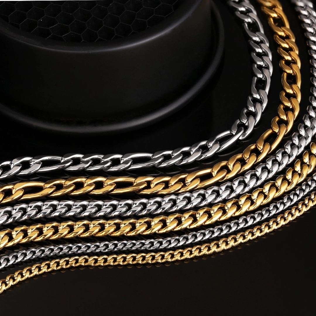 Hip Hop Necklaces Wholesale Fancy 3mm Cable Chain Figaro Chain In Stainless Steel Filled Solid Gold