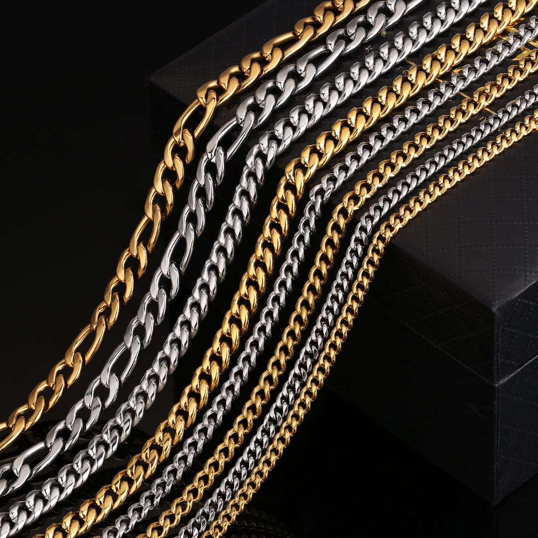 Hip Hop Necklaces Wholesale Fancy 3mm Cable Chain Figaro Chain In Stainless Steel Filled Solid Gold