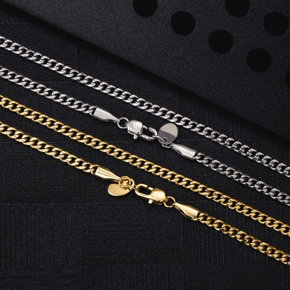 Hip Hop Necklaces Wholesale Fancy 3mm Cable Chain Figaro Chain In Stainless Steel Filled Solid Gold