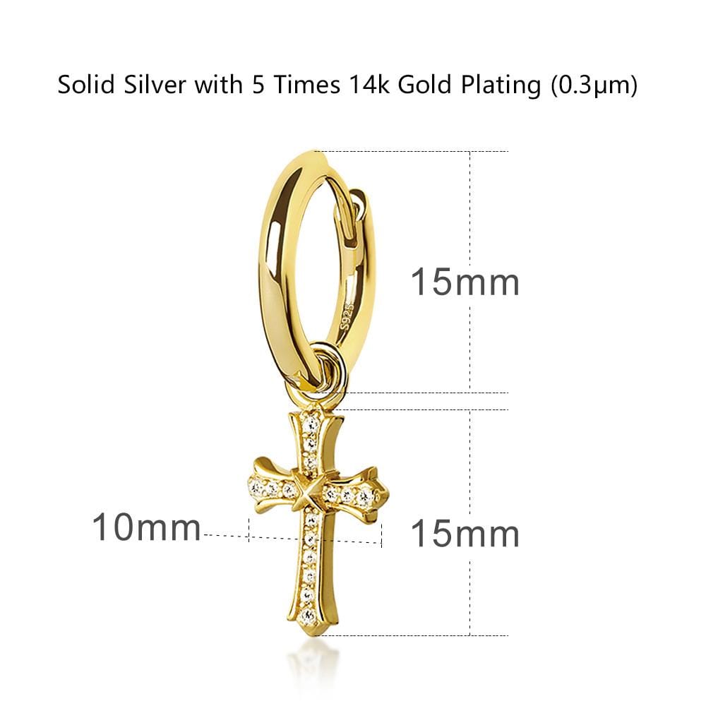 Wholesale Hip Hop Earrings 925 Sterling Silver Diamond CZ Iris Hoop Dangle Cross Men's Earrings Plated 14K Gold