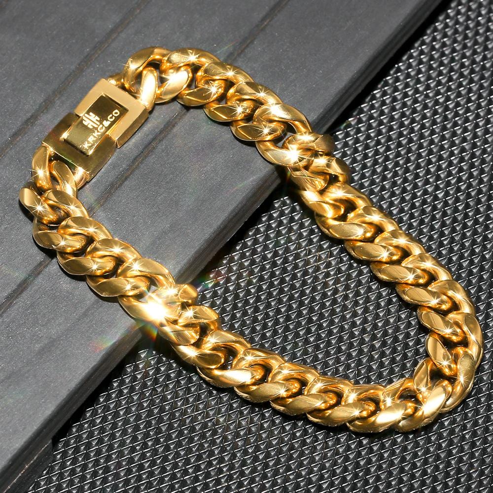 Wholesale KRKC 10mm Men Miami Cuban Link Bracelet in 18K Gold