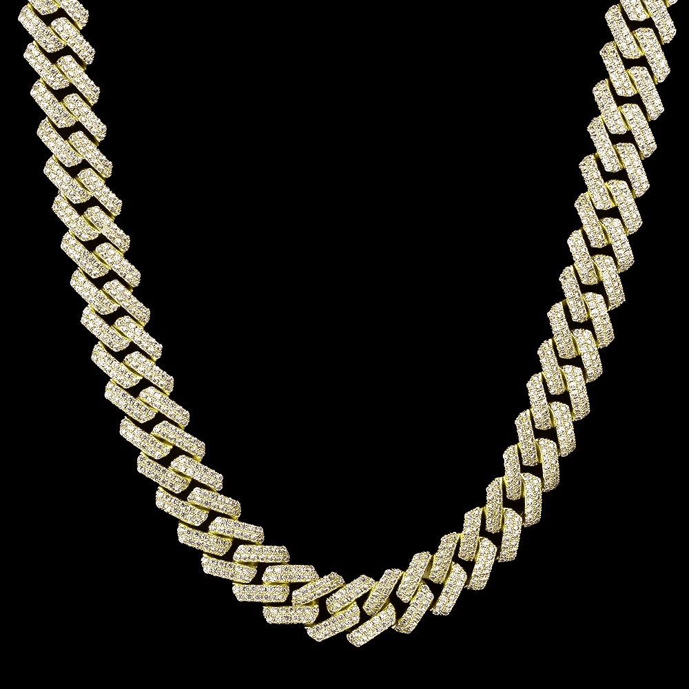 Wholesale Hip Hop Necklaces 15mm Iced Out Prong Link Cuban Link Choker in Rose Gold For Women