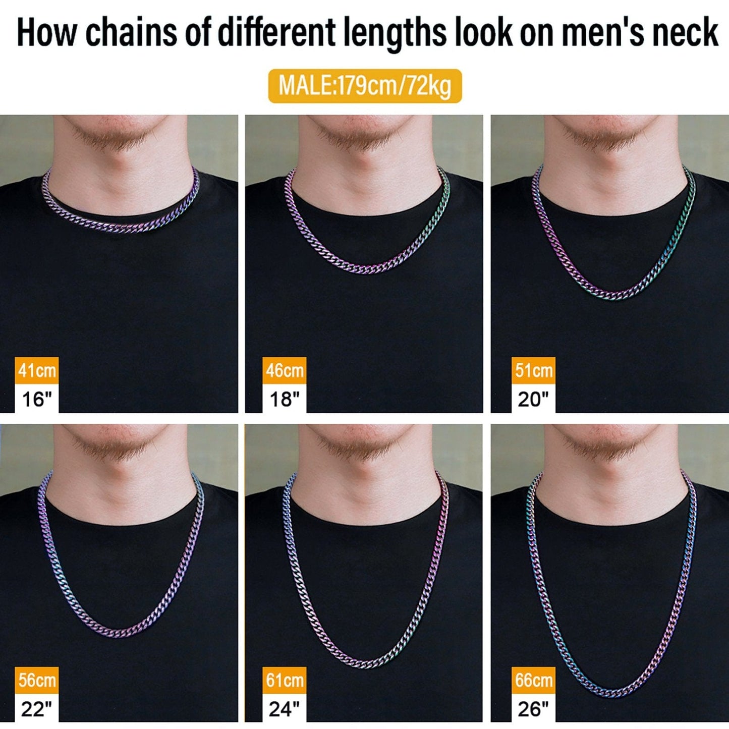 Wholesale Hip Hop Necklaces 8mm Stainless Steel Rainbow Color Cuban Link Fashion Necklace