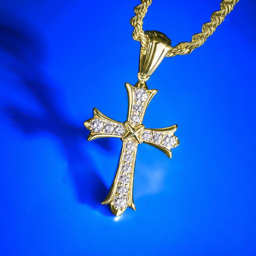 Wholesale Hip Hip Custom Pendants Iced Iris Cross Necklace Pendant Plated 14k Gold