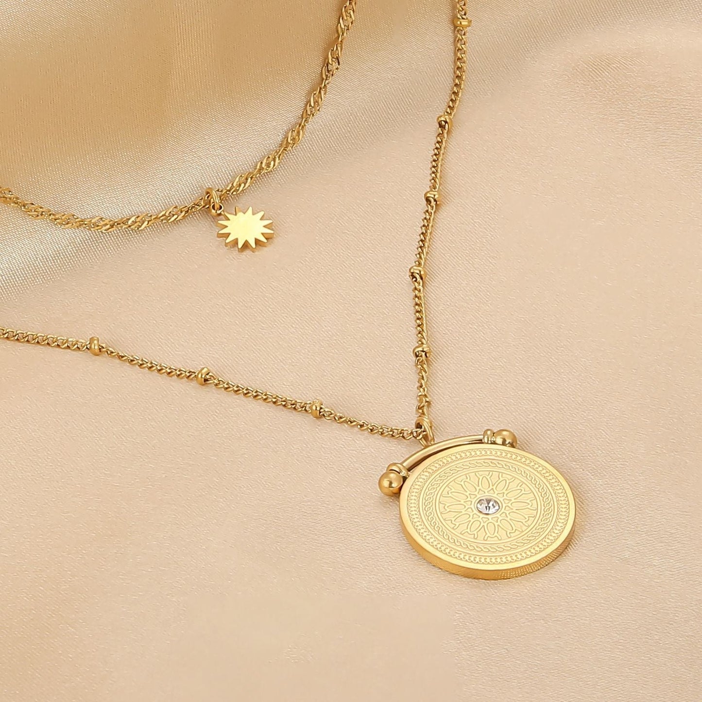 Wholesale Pendant Gold Layered Necklace | Star Pendant Twist Chain, Round Pendant Bead Necklace