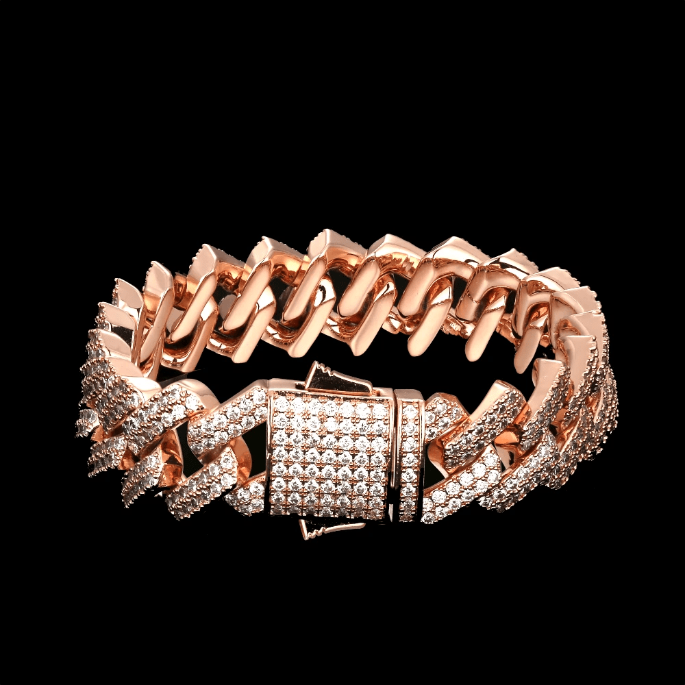 Wholesale KRKC 15mm Iced Out Prong Link Mens Cuban Link Bracelet in 14K Gold/ Rose Gold/ White Gold