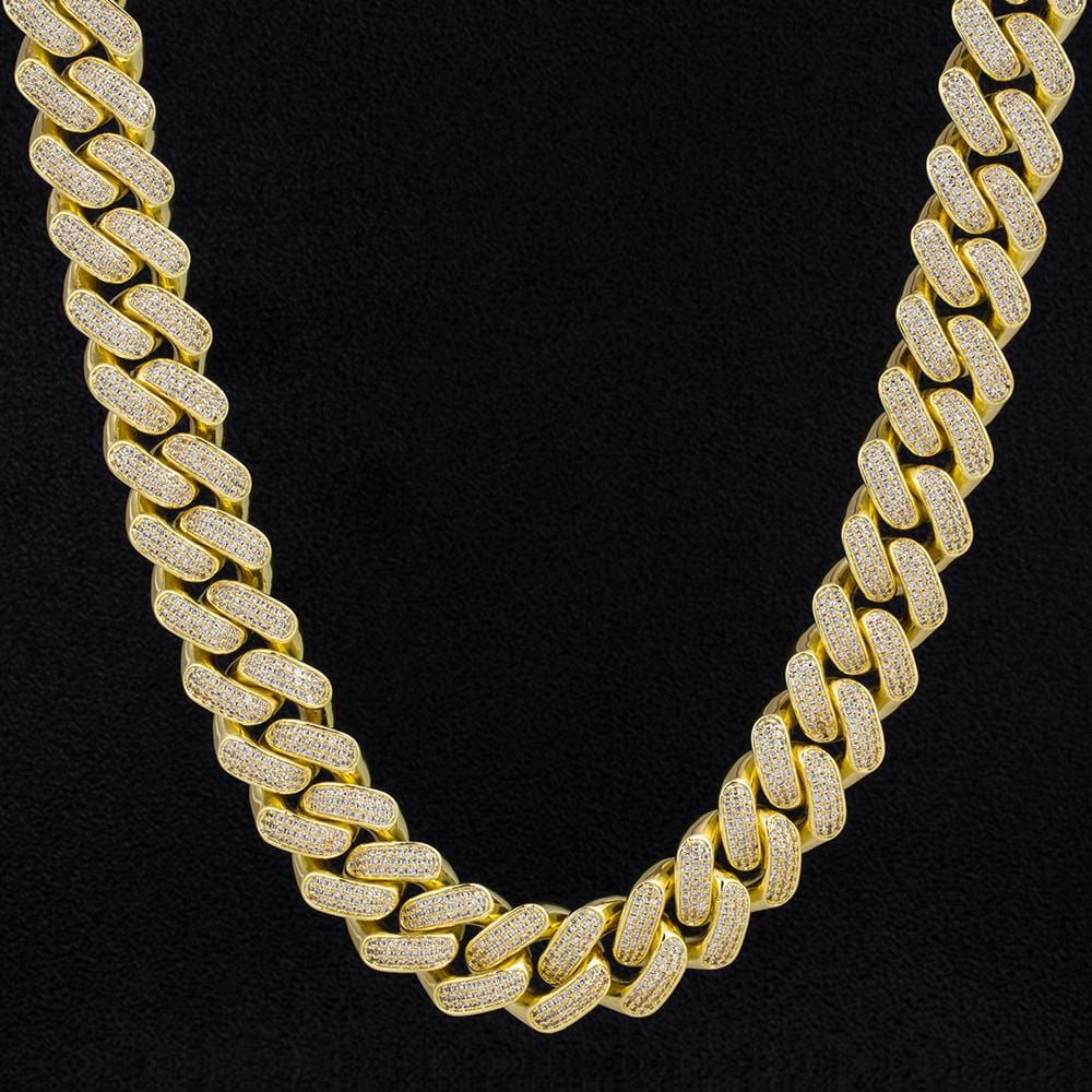 Wholesale KRKC 18mm Iced Out Mens Cuban Link Chain in 14K Gold