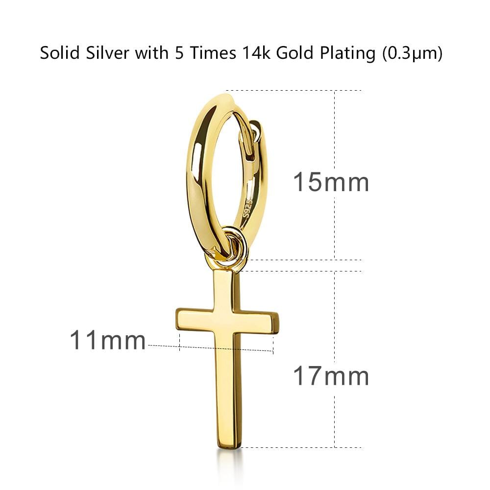 Wholesale Hip Hop Earrings 925 Sterling Silver Hoop Dangle Cross Earrings Plated 14k Gold