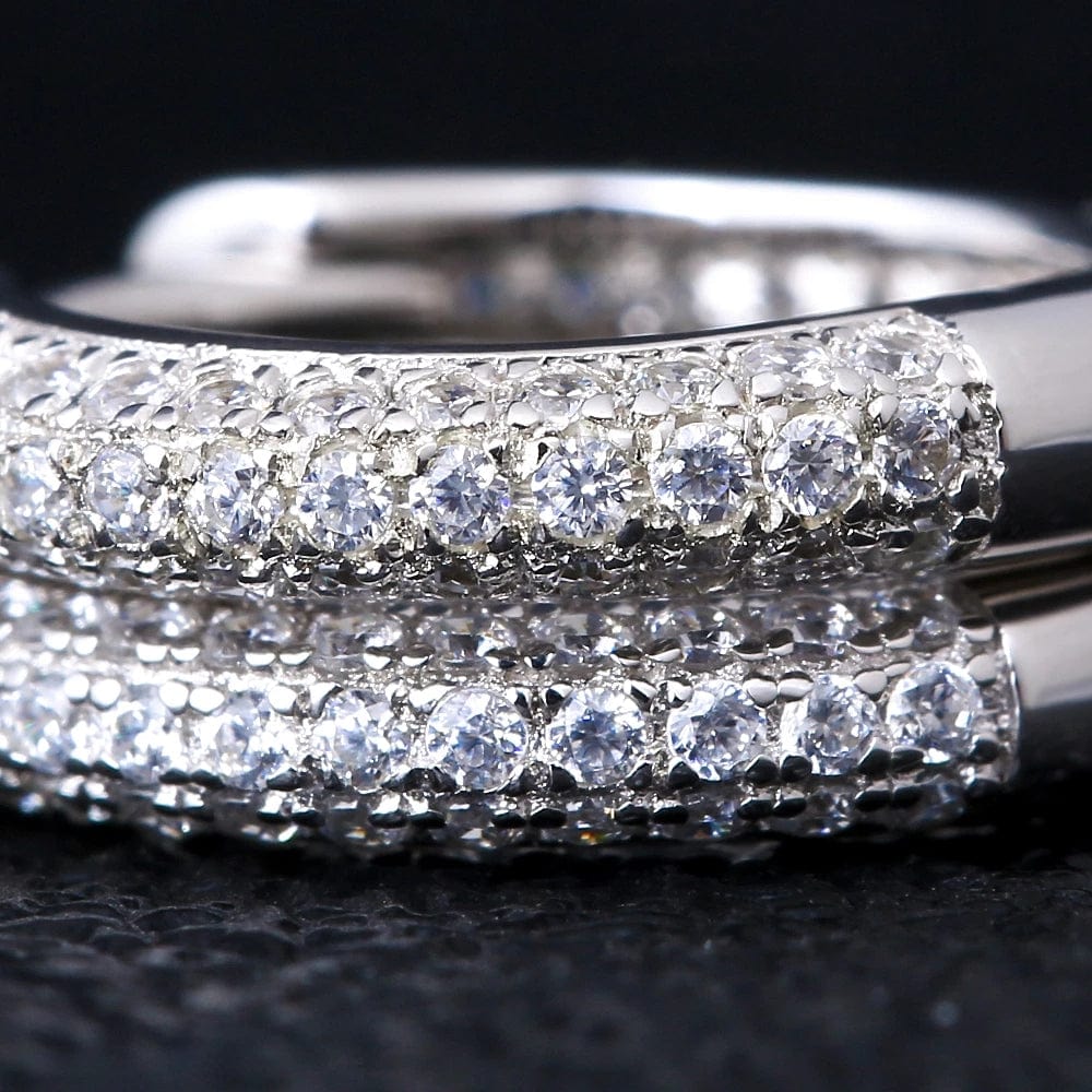 Wholesale 925 Sterling Silver Hoop Earrings 15mm CZ Micro Pave Diamond Hoop Earrings for Men